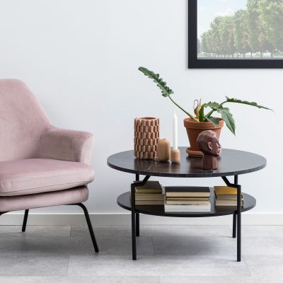 Ei brändiä Goldington pyöreä sohvapöytä Ø80 cm musta marmori/musta | Alk. 199,00 €