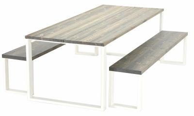 Veke Honka 8-hengen ruokailuryhmä harmaa/valkoinen metallijaloilla | Alk. 705,00 €
