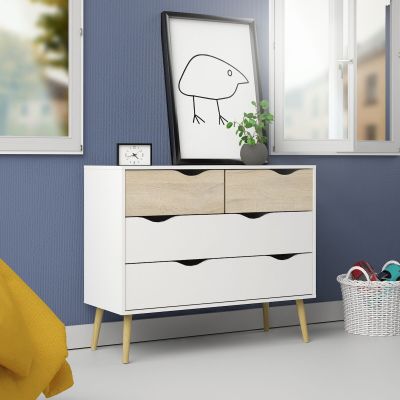Tvilum Delta lipasto 4-laatikolla valkoinen/tammi | Alk. 149,00 €