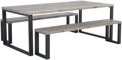 Veke Ruska ruokailuryhmä penkeillä 200x100 cm savunharmaa/musta