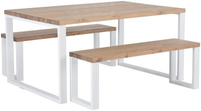 Veke Ruska ruokailuryhmä penkeillä 150x100 cm antiikkipetsattu harjattu mänty/valk. | Alk. 1 186,00 €