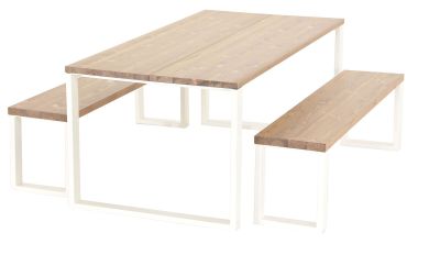 Veke Honka 6-hengen ruokailuryhmä metallijaloilla antiikkipetsattu/valkoinen | Alk. 1 307,00 €