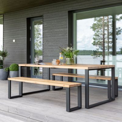 Veke Ruska 6-hengen ruokailuryhmä penkeillä antiikkipetsattu/musta | Alk. 1 296,00 €