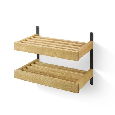 Oscarssons Möbel, Nadja Kenkähylly 50 cm 2 tasoinen seinäkiinnitteinen Lakattu tammi/Mattimusta teräs | Alk. 279,00 €