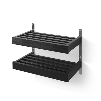 Oscarssons Möbel, Nadja Kenkähylly 50 cm 2 tasoinen seinäkiinnitteinen Mustaksi värjätty tammi/hiekkateräs | Alk. 275,00 €