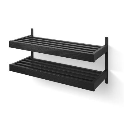 Oscarssons Möbel, Nadja Kenkähylly 80 cm 2 tasoinen seinäkiinnitteinen Mustaksi värjätty tammi / mattamusta teräs | Alk. 309,00 €
