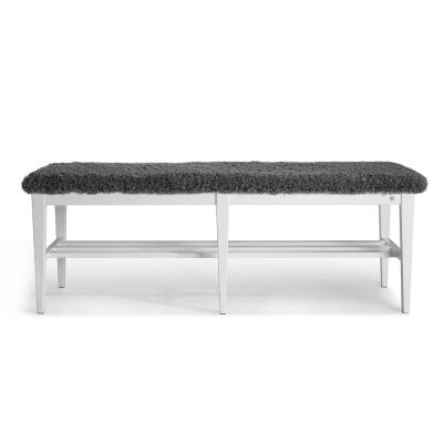 Oscarssons Möbel, Nadja penkki 130 cm Valkoinen lakattu koivu/lammasnahkapinta Harmaa | Alk. 913,00 €