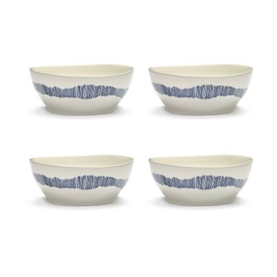 Serax Ottolenghi Feast kulho L Ø17 cm 4-pakkaus White-stripes blue
