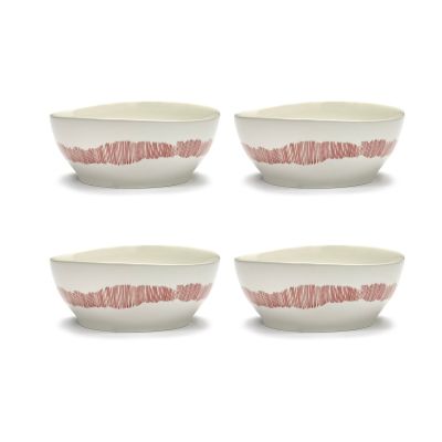 Serax Ottolenghi Feast kulho L Ø17 cm 4-pakkaus White stripes-red | Alk. 80,00 €
