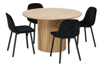 Veke Alessio-Cosy 4-hengen pyöreä ruokailuryhmä tammi/musta sametti