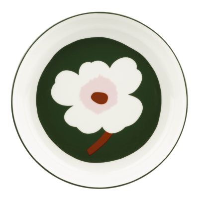 Marimekko - Unikko Syvä lautanen 20,5 cm Tummanvihreä/Roosa | Alk. 22,00 €