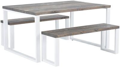 Veke Ruska ruokailuryhmä penkeillä 150x100 cm savunharmaa/valkoinen | Alk. 1 186,00 €