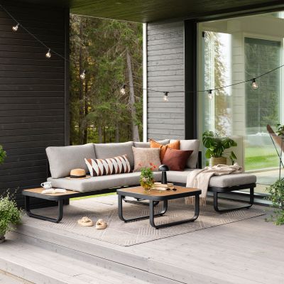 Veke Lumme avokulmasohva ja sohvapöytä oikea musta/ hiekka