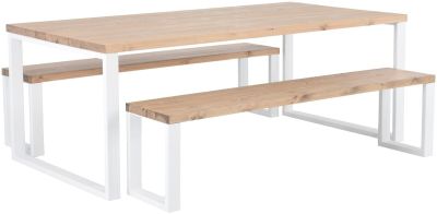 Veke Ruska 6-hengen terassiruokailuryhmä penkeillä antiikkipetsattu/valkoinen