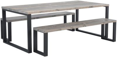 Veke Ruska 6-hengen terassiruokailuryhmä penkeillä savunharmaa/musta