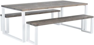 Veke Ruska 6-hengen terassiruokailuryhmä penkeillä savunharmaa/valkoinen | Alk. 1 296,00 €