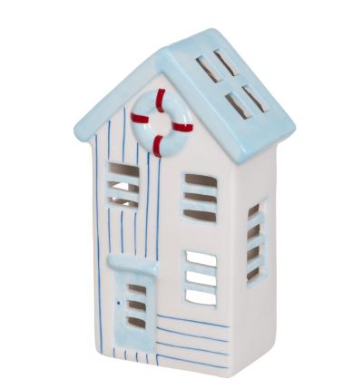 4Living Beach Hut lyhty 20 cm vaaleansininen raidallinen
