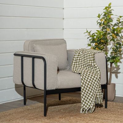 Veke Trondheim nojatuoli vaalea beige/ musta, kuvausmalli