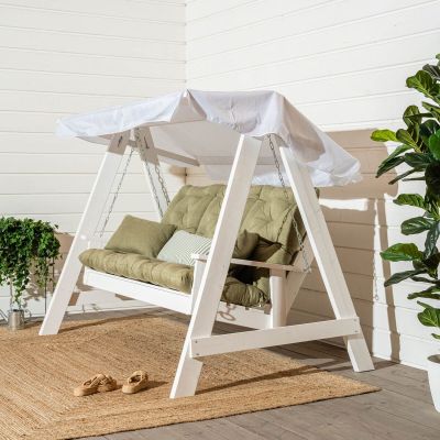 Veke Saaristo pihakeinu Lux pehmusteilla ja katoksella valkoinen/oliivi, kuvausmalli