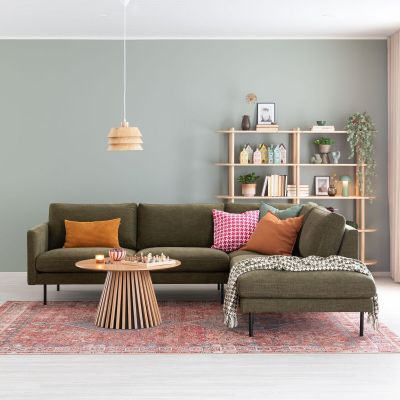 Veke Scandic Copenhagen avokulmasohva oikea vihreä Home 14, mustat jalat