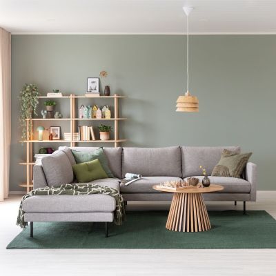 Veke Scandic Copenhagen avokulmasohva vasen vaaleanharmaa Verdon 482, mustat jalat