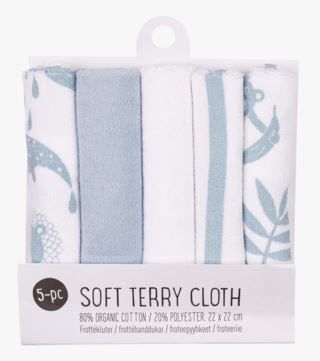 Little Roomies Lazy Jungle froteepyyhe, 5 kpl sininen