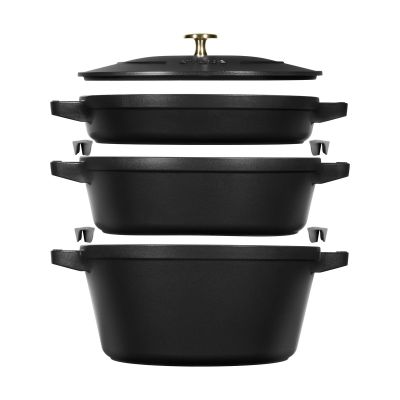 STAUB Staub kattila- ja kasvisetti pinottava 5 osaa. Musta | Alk. 340,00 €