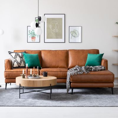 Veke Oxford divaanisohva oikea konjakinruskea nahka/keinonahka, asiakaspalautus