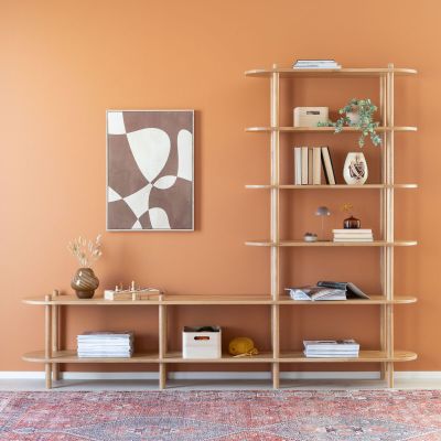 Veke Askel tammi taso ja avohylly 230x35x185 cm pyöreällä päädyllä lakattu tammi | Alk. 1 528,00 €