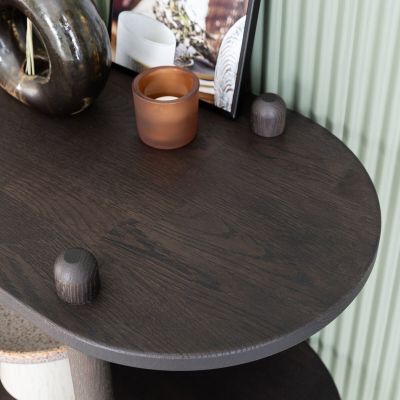 Veke Askel tammi taso ja avohylly 230x35x185 cm pyöreällä päädyllä savutammi