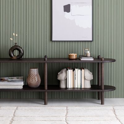 Veke Askel tammi korkea tv-taso 230x35x53,5 cm pyöreällä päädyllä savutammi