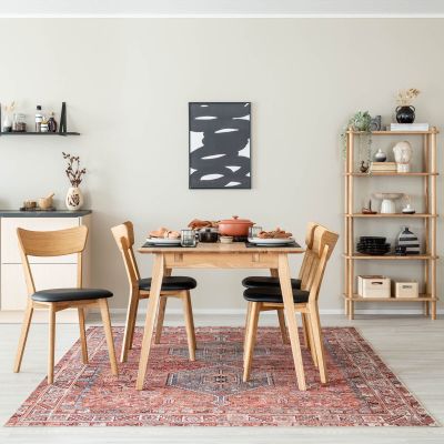 Veke Koto 4-hengen ruokailuryhmä öljytty tammi/musta PU-keinonahka | Alk. 1 475,00 €