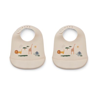 Liewood Tilda ruokalappu silikoni 2-pack Safari sandy mix