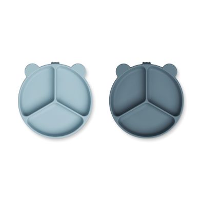 Liewood Stacy jaettu lastenlautanen 2-pack Sea blue-Whale blue