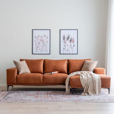 Veke Asteri divaanisohva vasen konjakinruskea Kentucky 9, mustat jalat, asiakaspalaut