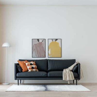 Veke Kajo 3-istuttava sohva musta bonded-nahka, mustat jalat | Alk. 1 388,00 €