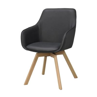 Rowico Home, Alison karmruokapöydän tuoli musta nahka/tammijalat