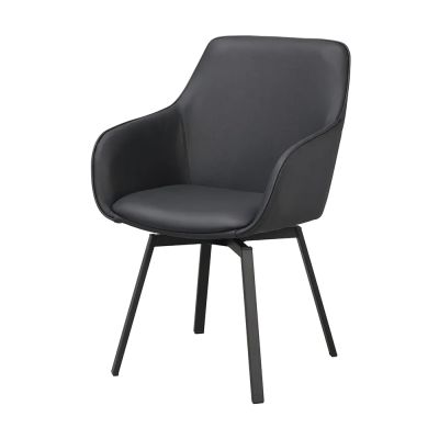 Rowico Home, Alison karmruokapöydän tuoli musta nahka/mustat metallijalat