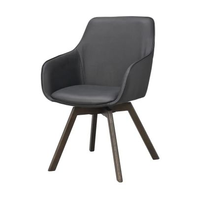 Rowico Home, Alison karmruokapöydän tuoli musta nahka/ruskeat tammijalat