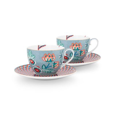 PIP Studio Flower Festival cappuccinokuppi 2 kpl, sininen | Alk. 38,00 €