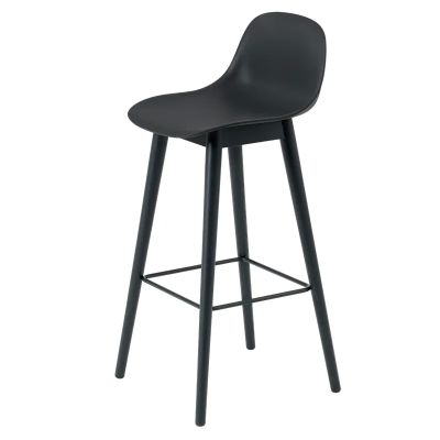 Muuto, Fiber baarituoli korkea Wood Base - 75 cm - Black/Anthracite