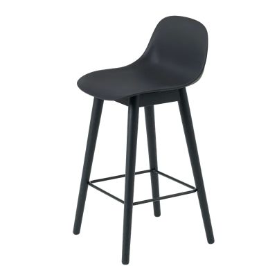 Muuto, Fiber baarituoli matala Wood Base - 65 cm - Black/Anthracite