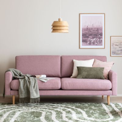 Veke Kotoa 3-istuttava sohva, roosa 60 Merita, pyöreäkartio tammijalka(kuvausmalli) | Alk. 1 295,00 €