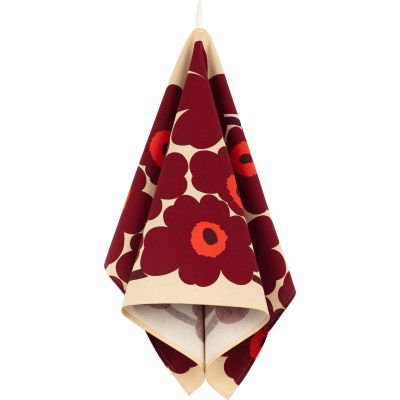 Marimekko Unikko keittiöpyyhe 43 × 70 cm, vanilja/viininpunainen/punainen | Alk. 22,00 €