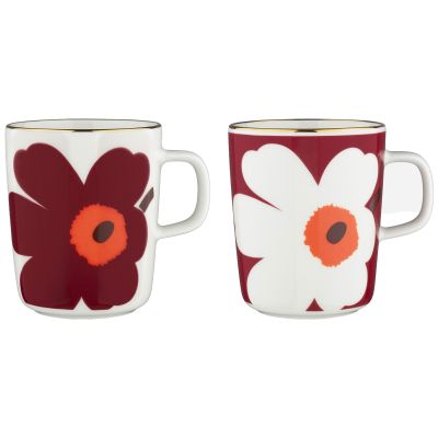 Marimekko Juhla Unikko mukit 2,5 dl 2 kpl, valkoinen/viininpunainen/kulta | Alk. 60,00 €