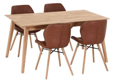 Veke Koto-Keto 4-hengen ruokailuryhmä öljytty tammi/konjakki Retro 691B PU-keinonahka | Alk. 1 355,00 €