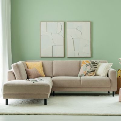 Veke Joki avokulmasohva vasen beige Storm 6, mustat jalat