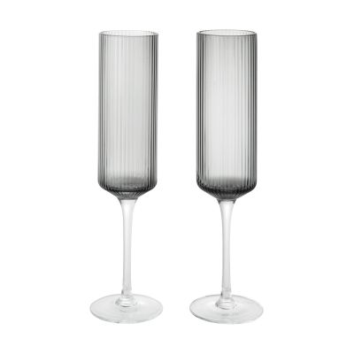Ferm Living Ripple Champagne flutes samppanjalasit 15 cl 2-pack Savutettu harmaa