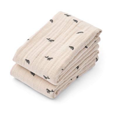 Liewood Lewis muslin froteepyyhe 2-pack 65x65 cm. Mini whale-Sandy