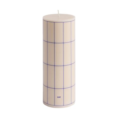 HAY Column Candle -pöytäkynttilä medium 20 cm Off white-blue grid check | Alk. 35,00 €